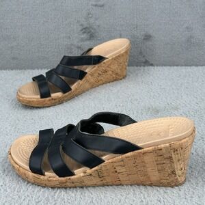 Crocs A-leigh Sandal Wedges Womens 10 Cork Leather Strappy Black Boho Beach Vaca